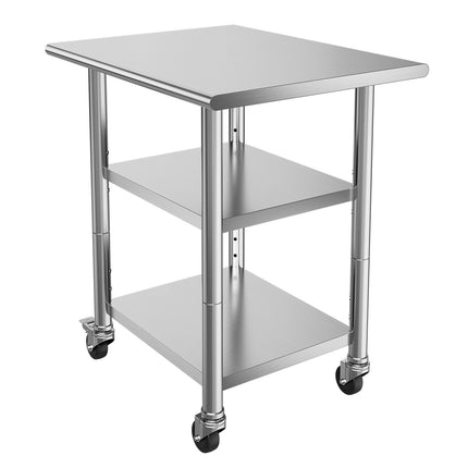 Stainless Steel Work Table 61x76 cm, 2 Shelves, Wheels