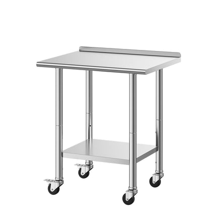Stainless Steel Work Table 61x76 cm, Wheels, Backsplash