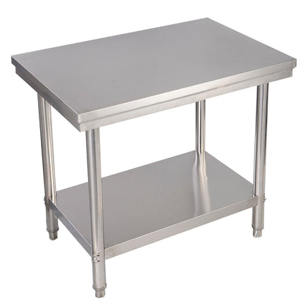 Stainless steel kitchen table work table gastro table with intermediate shelf 92x61x90cm