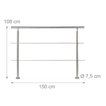 Stainless steel stair railings 1.5m / 2 posts / 3 crossbars