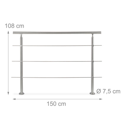 Stainless steel stair railings 1.5m / 2 posts / 3 crossbars