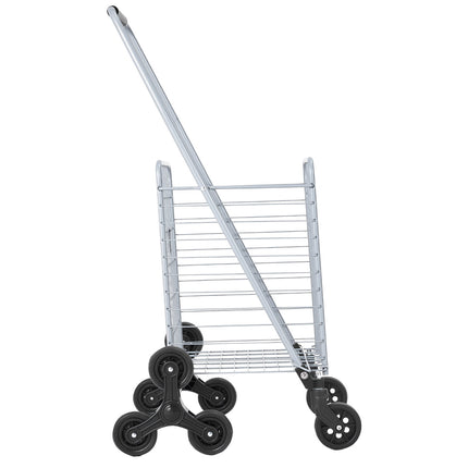 Stair Climbing Shopping Cart with Swivel Wheels, 45 L, 88 lb, Silver