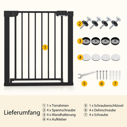 Stair Gate No-Drill, 75-82 cm, Auto-Close, Black