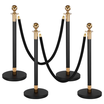 Stanchion Post Set, 4-Pack with Velvet Ropes, Black