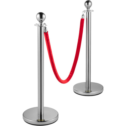 Stanchion Queue Barrier Posts, 4-Pack With 2 Red Velvet Ropes