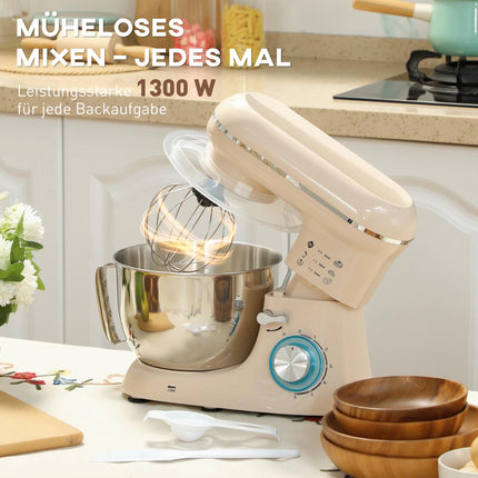 Stand Mixer with 4.5L Stainless Steel Bowl, 1300W, Beige