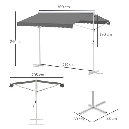 Gray patio awning with folding arm, 3x3M - Garden screen