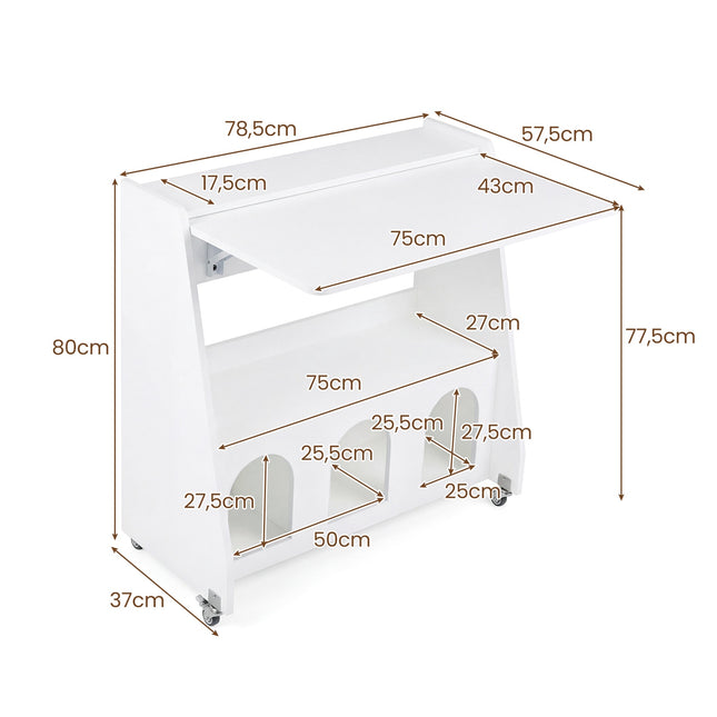 Standing Desk with Wheels, Foldable Top, Space-Saving, White