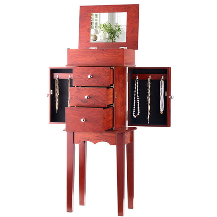 Standing Jewelry Armoire with Mirror, 3 Drawers, Hooks