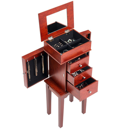 Standing Jewelry Armoire with Mirror, 3 Drawers, Hooks