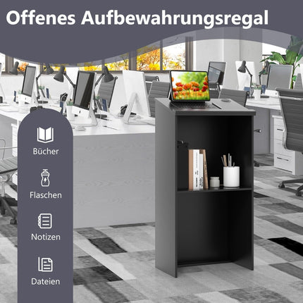 Standing Lectern with Shelf, Cable Management, Black, 116.5 cm