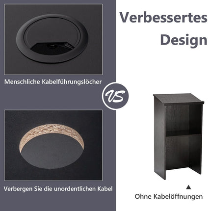 Standing Lectern with Shelf, Cable Management, Black, 116.5 cm