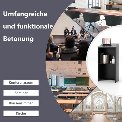 Standing Lectern with Shelf, Cable Management, Black, 116.5 cm