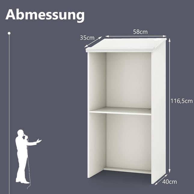 Standing Lectern with Shelf and Cable Management, White