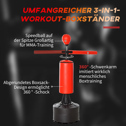 Standing punching bag with accessories, adjustable height