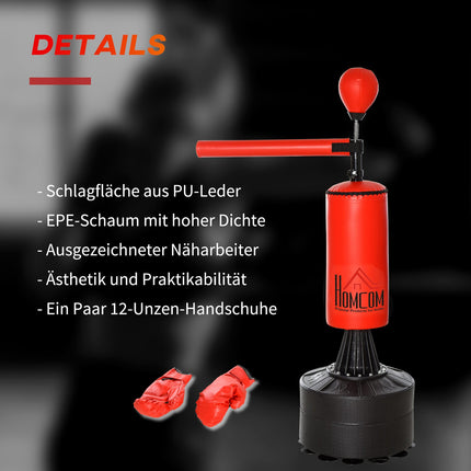 Standing punching bag with accessories, adjustable height
