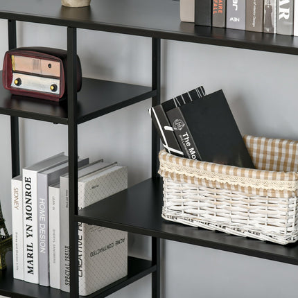 Standing metal bookcase with 5 open compartments, black