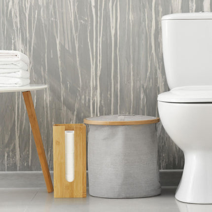 Standing bamboo toilet paper holder