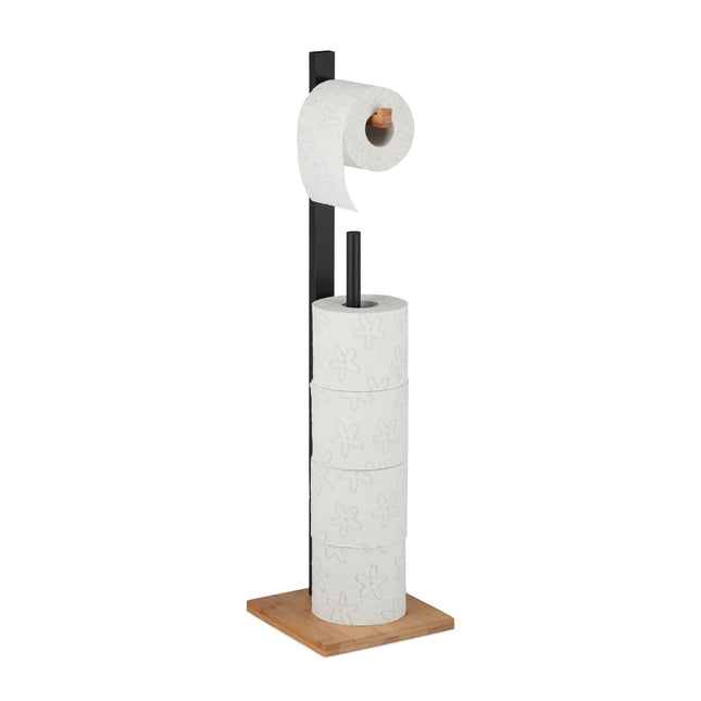 Standing bamboo toilet paper holder