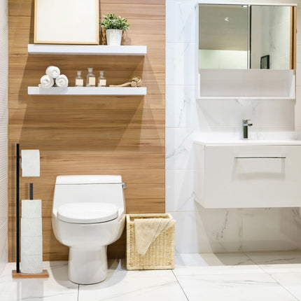 Standing bamboo toilet paper holder