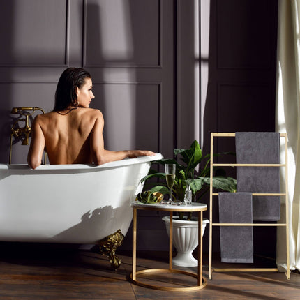 Standing bamboo towel rail