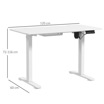 Electric standing table, adjustable height, 120x60cm, white