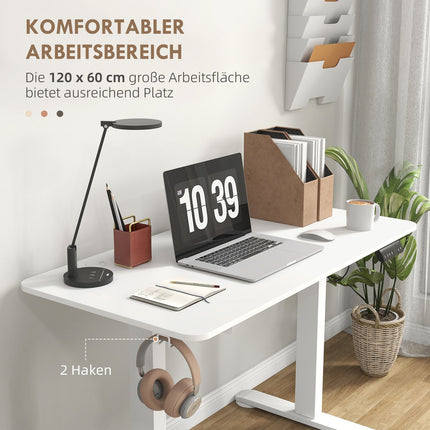 Electric standing table, adjustable height, 120x60cm, white