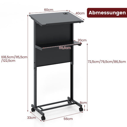 Standing desk height adjustable stand-sit desk with wheels mobile standing desk black