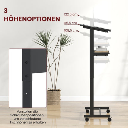 Standing desk height adjustable stand-sit desk with wheels mobile standing desk black