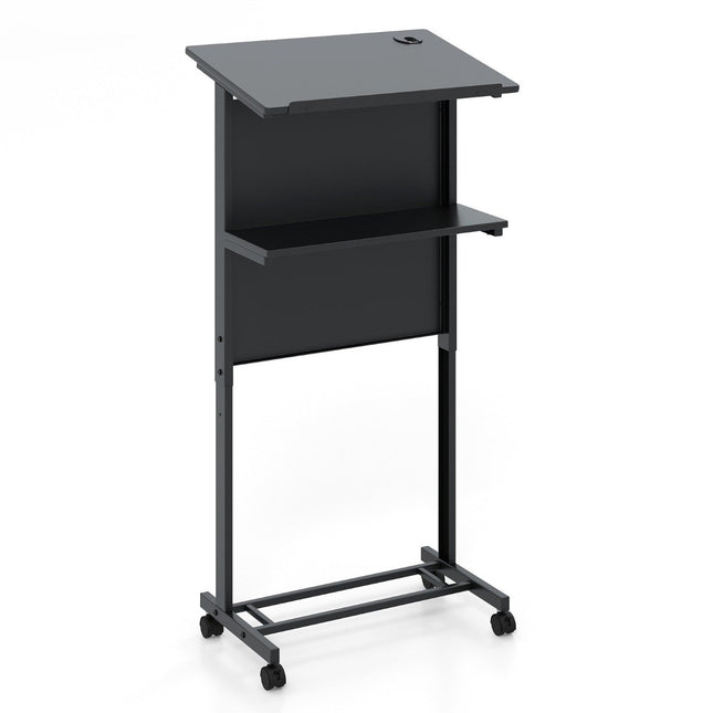 Standing desk height adjustable stand-sit desk with wheels mobile standing desk black