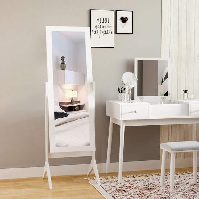 Tall full-length mirror with stand, MDF, white, 47x46x148cm