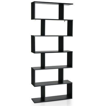 Standing shelf 6 levels S-shape bookcase storage shelf wood color choice black