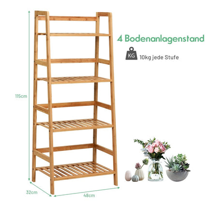 Standing shelf with 4 levels ladder shelf made of bamboo bookcase plant shelf balcony shelf 48 x 32 x 115 cm natural