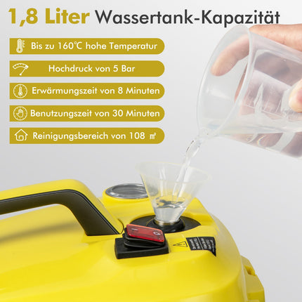 Steam Cleaner 2000W, 1.8L Tank, 13-Piece, Wheeled