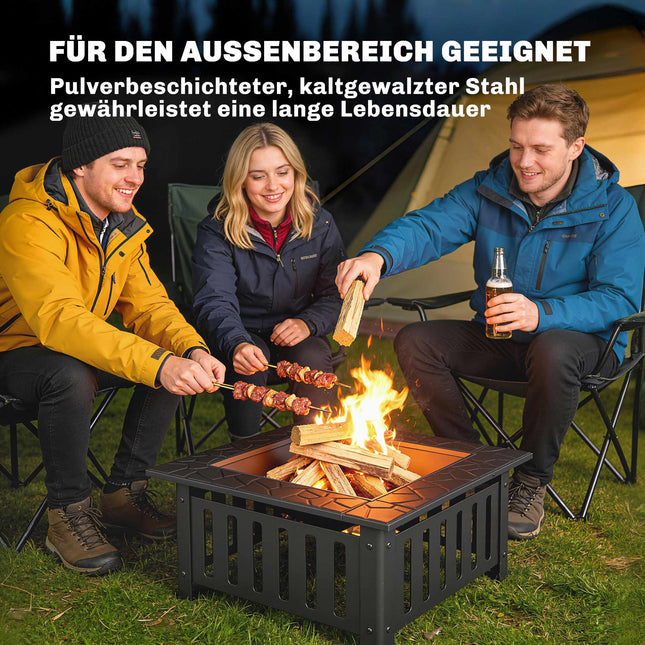 Steel Fire Pit with Spark Guard and Poker for Outdoor BBQ