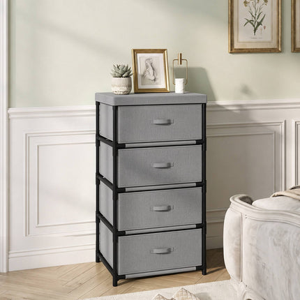 Steel Frame Dresser with 4 Fabric Drawers, Grey/Black, 42x32x80 cm