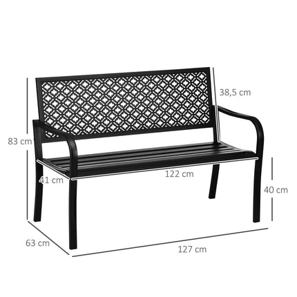 2-seater garden bench in steel with armrests, flower pattern