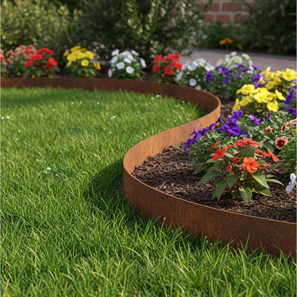 Steel Garden Edging, Rust Finish, Flexible Lawn Border