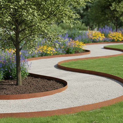 Steel Garden Edging – Rust Finish, Flexible, Weed Barrier