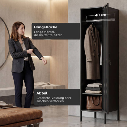 Steel Locker Cabinet with Lock, Ventilation, Black, 179H cm