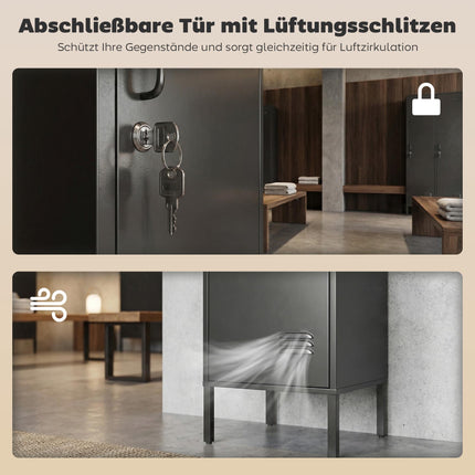 Steel Locker Cabinet with Lock, Ventilation, Black, 179H cm