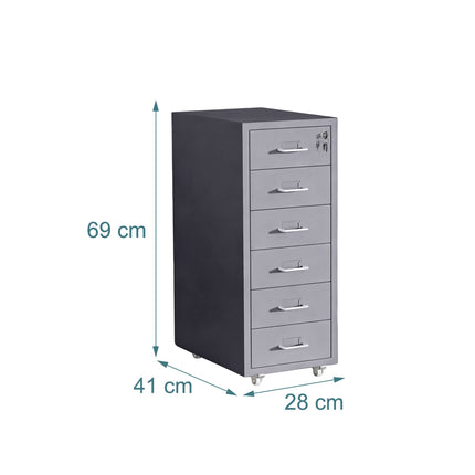 Steel Mobile Desk Pedestal, 6 Drawers, Lockable