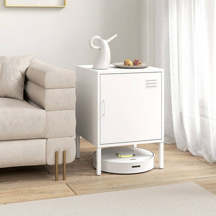 Steel Nightstand with Adjustable Shelf – White, 40x40x56 cm