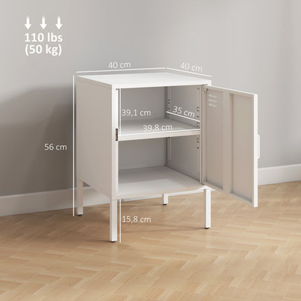 Steel Nightstand with Adjustable Shelf – White, 40x40x56 cm