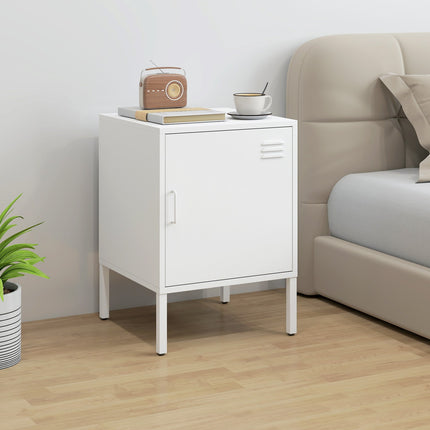 Steel Nightstand with Adjustable Shelf – White, 40x40x56 cm