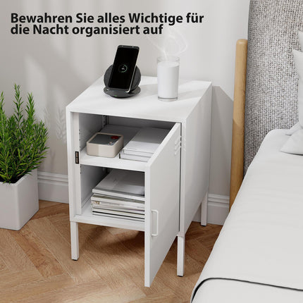 Steel Nightstand with Adjustable Shelf – White, 40x40x56 cm