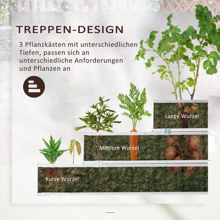 Steel 3-Tier Raised Garden Bed, T-Signs and Gloves, Dark Grey
