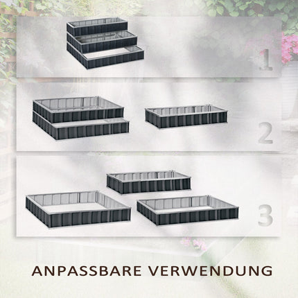 Steel 3-Tier Raised Garden Bed, T-Signs and Gloves, Dark Grey