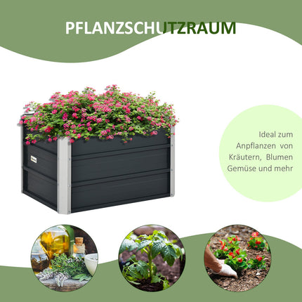 Steel raised garden pot with gloves, dark grey