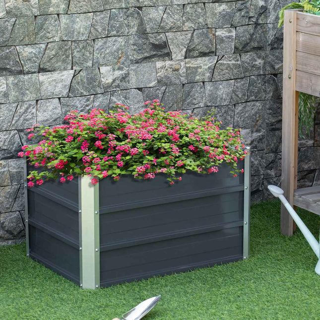 Steel raised garden pot with gloves, dark grey